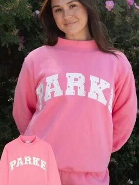 Parke SOLD OUT MAGGIE & EMMA Pink Mock-Neck Sweatshirt with White Collegiate Log